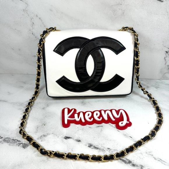 CHANEL Handbags - Chanel Vintage Flap Bag Mini/Small White/Black vintage xl big CC logo b&w GHW